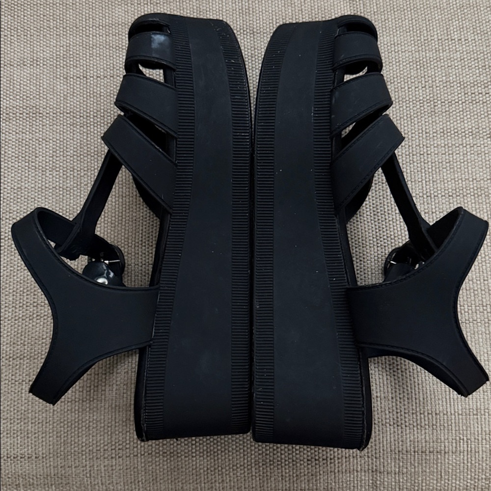 Jeffrey Campbell Candied Black Matte Chunky Platform Sturdy T-Strap Fisherman - Picture 6 of 16